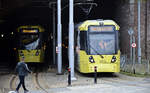 Manchester Metrolink Trams 3022 and 3105 (Bombardier M5000) in the tunnel under Manchester Piccadilly Station.