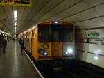 A Merseyrail train in James Street Station in Liverpool. Merseyrail is relatively new (1970), anyway these trains use a 750 V DC system. 2006