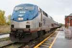 Amtrak/VIA Train with P42DC 109 from New Yort towards Toronto on 3.10.2009 at Niagara Falls station.