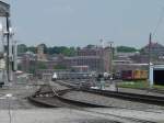 Eastbound Amtrak train just departing the Burlington, Iowa depot on 24 May 2005.