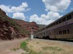 Passenger cars of Amtrak in the Colorado River Canyon just north of Jack Flats.