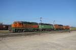 These four engines of the BNSF were standing in Galveston (Texas) on 09.02.2008: 2346 (GP38-2), 2336 (GP38-2), 6854 (SD40-2) and 1251 (3GS21B).