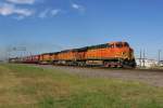 Three BNSF Dash 9 are carrying a freight train to Galveston. The picture was taken on 11.10.2007 in Sealy (Texas).
