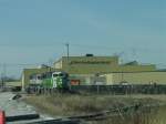 Two SD70MACs sit at the West Burlington, Iowa shops before the facility was closed. 13 Feb 2003.