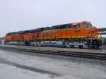 Nearly brand new, BNSF units 5894 & 5895 sit at the siding near the Burlington, Iowa depot.