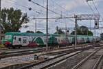 The train is being pushed into the siding from Ferrara station by locomotive E.464 901 with the auxiliary carriage ahead. May 8th, 2025