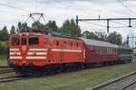 International retro: with two old Swiss coaches as an extra train, TGOJ 408, that, as have the SBB coaches, shows her retro colours and stands in the railway museum of Gävle on 12 September 2015.