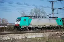 Electric engine 2837 hauling freight train from Germany to Belgium across Montzen station in April 2010.