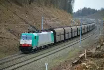 Freight train on the Montzen route towards the German border. Nouvelaer, March 2009.