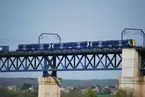 ScotRail EMU hauled within a freight train across Belgium (Moresnet bridge, April 2011)