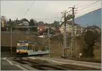 CEV GTW Be 2/6 7003  Blonay  is arriving at St Legier Gare. 
25.02.2012