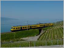 The  train des vignes  is running through the nice vineyards of Lavaux near Chexbres on May 28th, 2012.