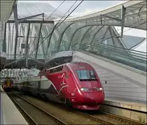 The PBKA Thalys unit 4332 is leaving the station Li�ge Guillemins on August 22nd, 2012.
