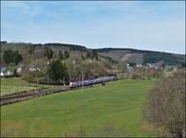 . The IR 3712 Luxembourg City - Troisvierges photographed in the nice landscape between Wilwerwiltz and Enscherange on April 14th, 2013.