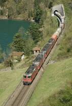 Re 4/4 II and Re 6/6 with a Cargo Train by Flelen on the way to the Gotthard. 
(15.04.2009)