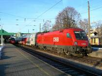 1116 209-6 is waiting with a local train in Bregenz to the departure to Bludenz. 
(05.02.2007) 