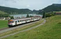 An ex. MTHB ABDe 4/4 with his Bt between Les Charbonires and Schey in the beautiful Valle  de Joux.
16.08.2009