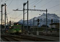 On the left: the ASD BDe 4/4 404, on the rigth: the  Dents de Midi . 
Aigle, 25.01.2014