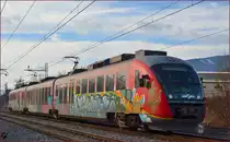 Multiple units 312-121 are running through Maribor-Tabor on the way to Maribor station. /2.1.2014