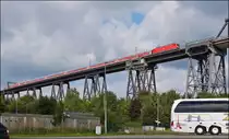 . A local train pictured on the Rendsburger Hochbr�cke in Rendsburg on September 18th, 2013.