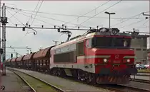 Electric loc 363-018 with freight train is arriving at Pragersko station. /21.02.2014