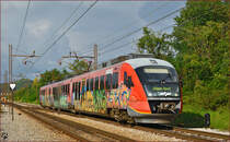 Multiple units 312-120 run through Maribor-Tabor on the way to Zidani Most. /16.9.2014