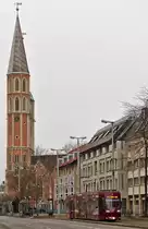 . Tram N� 0760 is running through Bohlweg in Braunschweig on January 3rd, 2015.