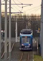 . Tram N� 0753 is arriving at the stop Sachsendamm in Braunschweig on January 4th, 2015.