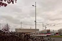 . Tram N� 8151 is running through Kurt-Schumacher-Stra�e in Braunschweig on January 3rd, 2015.