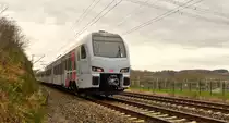 . A DB Regio S�wex FLIRT to Koblenz main station is running between Bous and Ensdorf on December 20th, 2014.