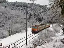. Z 2020 as RE 3811 Luxembourg City - Troisvierges photographed between Clervaux and Maulusm�hle on February 2nd, 2015.