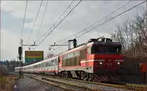 Electric loc 363-016 pull EC158 'Croatia' trough Maribor-Tabor on the way to Vienna. /19.1.2015