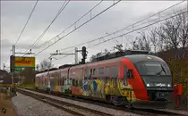 Multiple units 312-132 run through Maribor-Tabor on the way to Maribor station. /9.12.2014