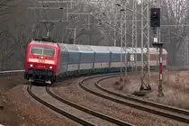 120 140-9 ( 91 80 6120 140-9 D-DB ), built in 1988 by Thyssen-Henschel, [D]-Kassel, construction number 32894, and Brown, Boveri & Cie AG (BBC), acceptance date: 1988-12-10, owned and operated by DB Fernverkehr AG, [D]-Frankfurt am Main, based Munich railyard. Zepernick, 2015-02-16