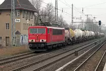 155 243-9 ( 91 80 6155 243-9 D-DB ), ex 250 243-3 DR ( GDR ), passing Zepernick station in front of a huge freight train towards Bernau. 155 243-9 was built in 1984 by VEB Lokomotivbau Elektrotechnische Werke -Hans Beimler-, Hennigsdorf (LEW), construction number 17199, acceptance date: 1984-03-14. It is nowadays owned and operated by DB Schenker Rail Deutschland AG, [D]-Mainz, based Seddin railyard. Zepernick, 2015-02-16
