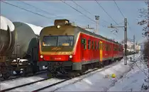 Multiple units 814-109 run through Maribor-Tabor on the way to Ormož. /2.1.2015