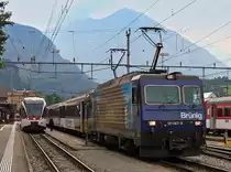 . ZB HGe 4/4 101 967-8 and ZB ABe 130 001-1 pictured in Meiringen on August 1st, 2008.