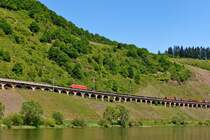 . DB 185 285-4 is heading a goods train on the slope viaduct in Pnderich on May 13th, 2015.