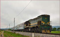 Diesel loc 664-113 pull MV247 'Citadella' through Šikole on the way to Budapest. /4.5.2015