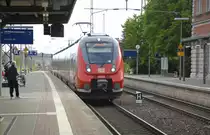 Regional train BR 442 853 to Rostock caught on Bützow Station (Mecklenburg-Vorpommern).

Date: 22. May 2015.