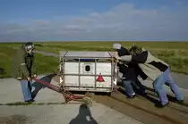 The wagon is being removed from the track on the narrow gauge line on the Island of Oland. Date: 21. september 2008.