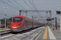 A FS ETR 400  Frecciarossa 1000  on the way to Torino is leaving Rho Fiera EXPO Milano 2015.
22.06.2015