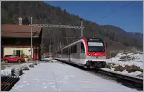 A Travys local train on the way to Yverdon by his stop in  Six Fontaines .
14.02.2017