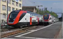 SBB RABe 502 (TWIDEXX) and 511 (KISS) in Vevey.
11.04.2017
