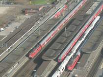 Several trains in Cologne, seen from a platform near Hohenzollernbr�cke. 2007