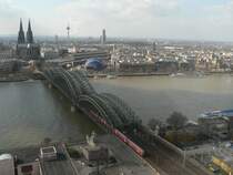 A regional train at the Hohenzollernbr�cke in Cologne. In background you can see the Dom. 2007