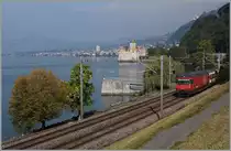 A SBB Re 460 with an IR to Brig by the Castle of Chillon.
02.10.2015