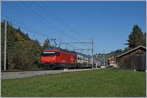 The SBB Re 460 064-9 with an IC from Romanshorn to Brig by Mülenen. 
10.10.2018