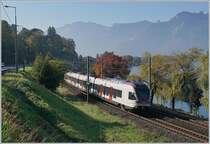 The SBB Flirt RABe 523 057 is approching his destination Villenveuve.
18.10.2018 