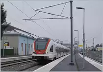 The SBB RABe 522 206 on the way from Meroux TGV to Biel/Bienne by his stop in Delle.

11.01.2019